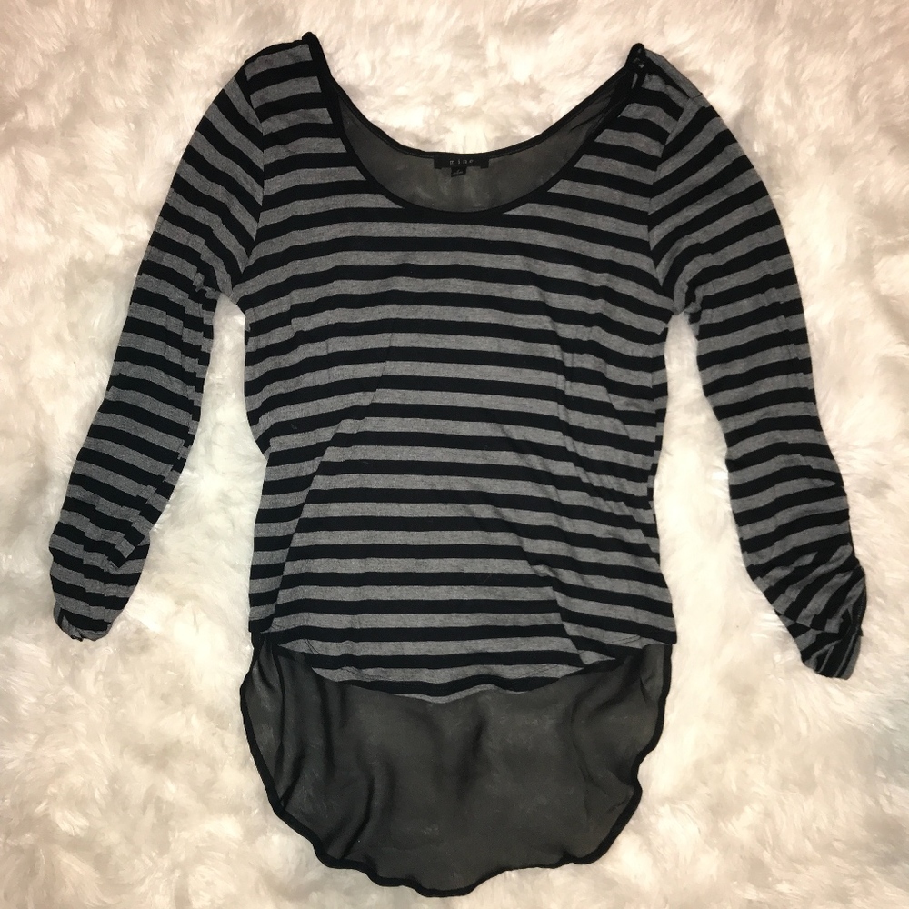 Mine black and grey striped long sleeve blouse